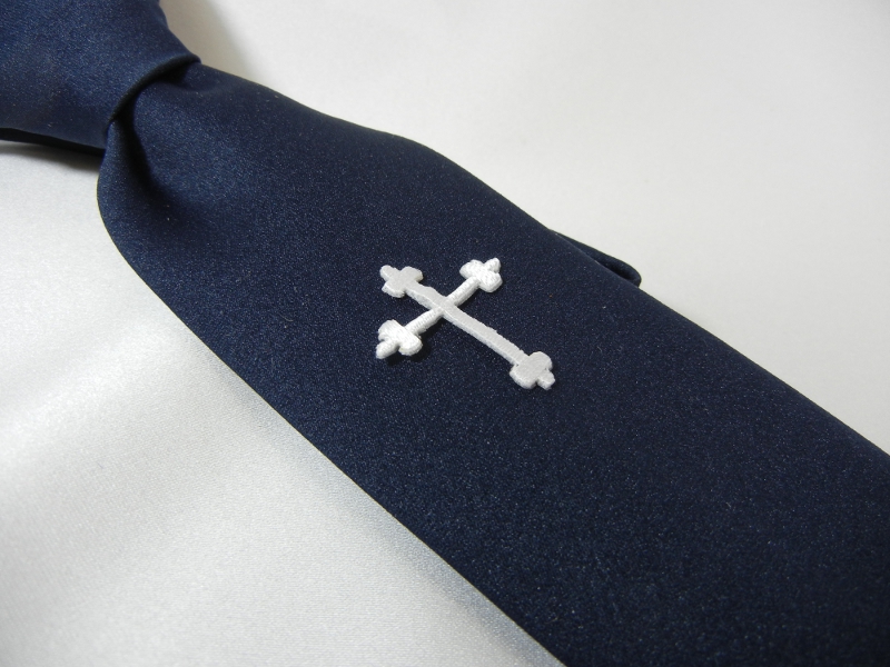 Navy Blue Boy's Tie w/ cross