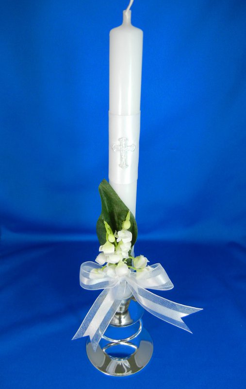 White Cross Candle with Leaves