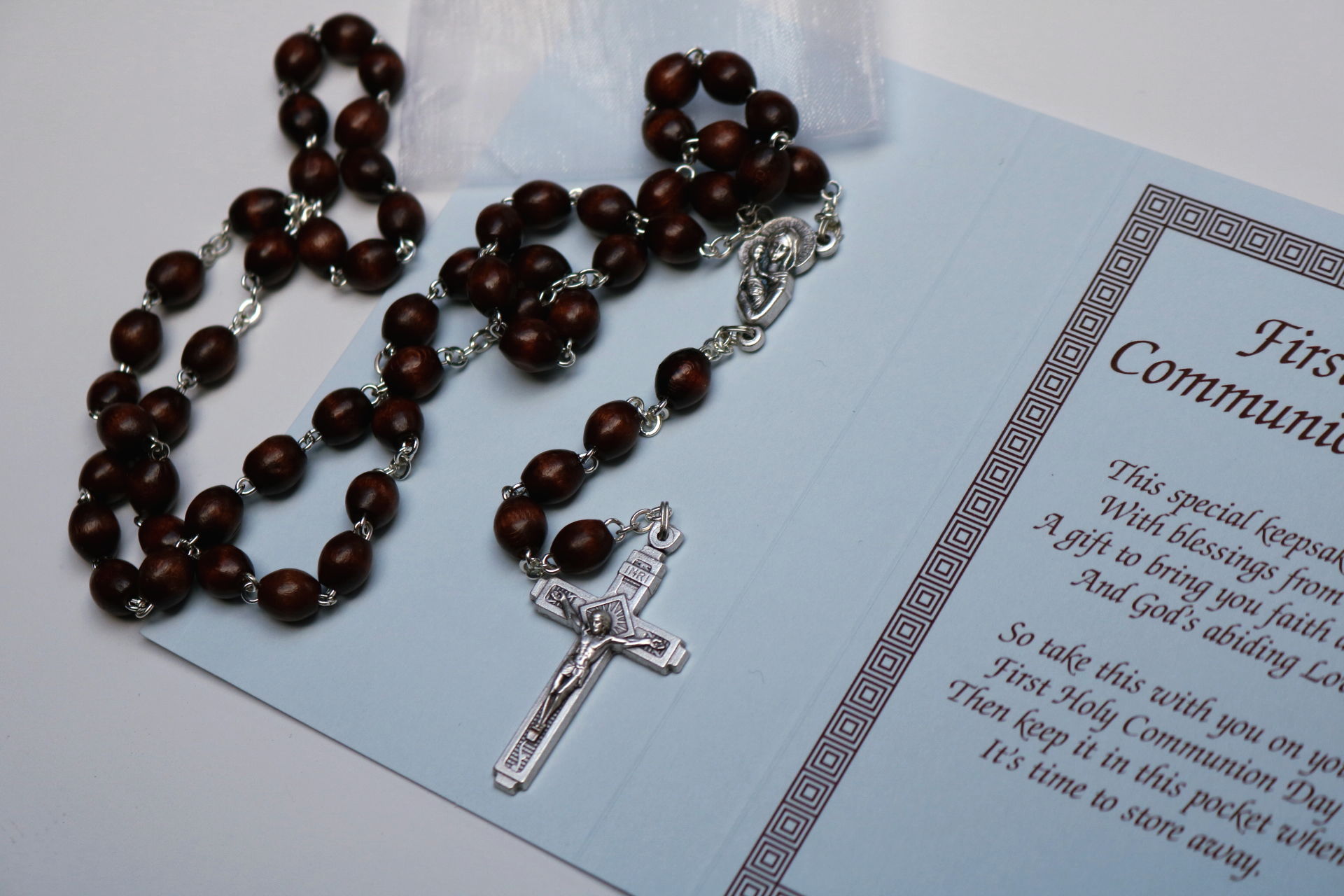 Wood Rosary with Silver Cross