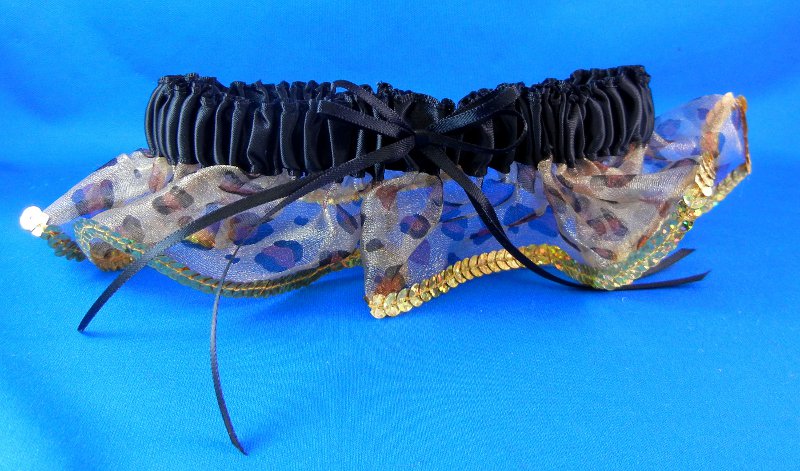 Animal Print Garter with Black Band and Gold Trim