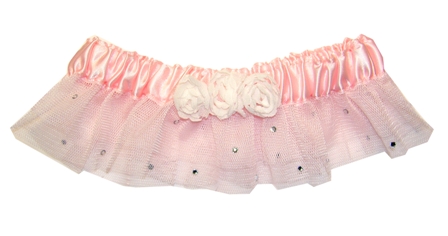 Pink Tulle Garter w/ White Chiffon Flowers