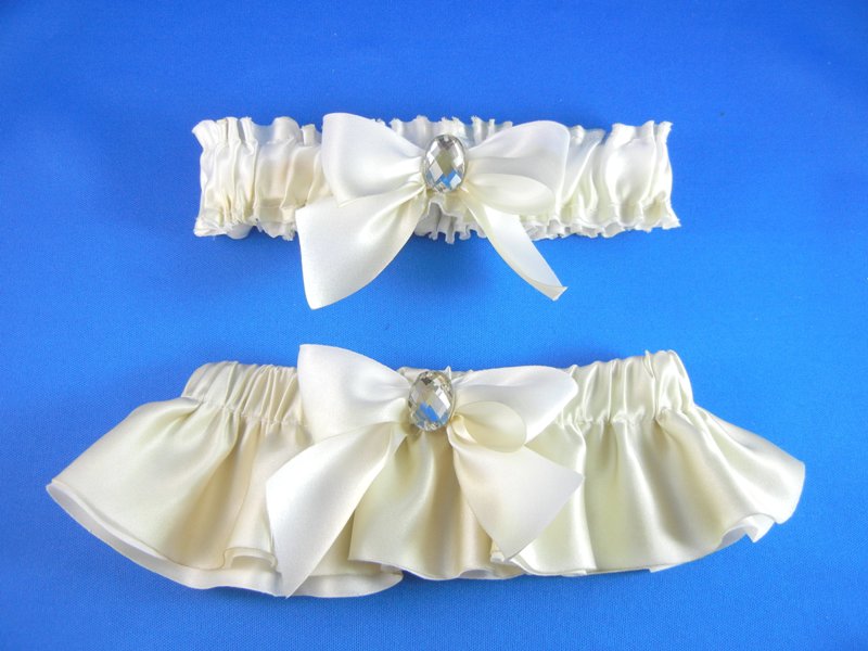 Ivory Silk Satin Garter with Jewel