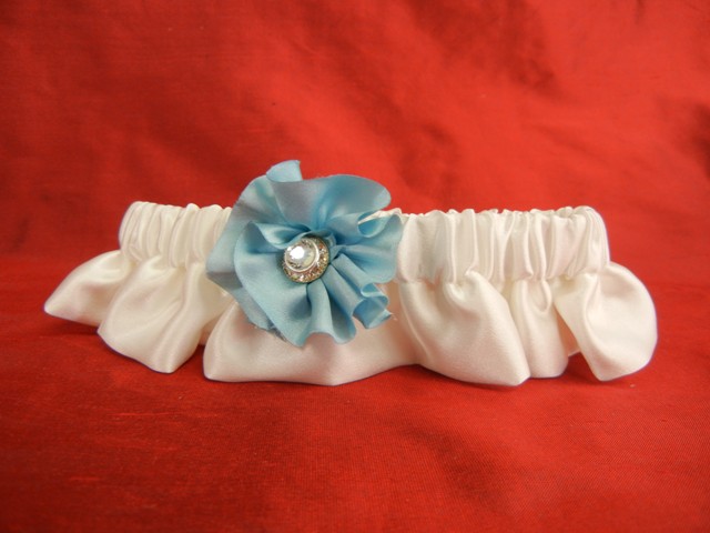 Silk Satin Garter w/ Robin's Egg Flower