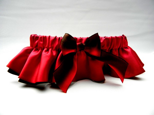 Hand-Dyed Chocolate & Strawberry Silk Satin Garter