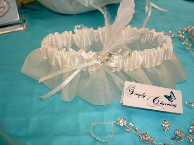 Silk Garter with Feather and Crystals