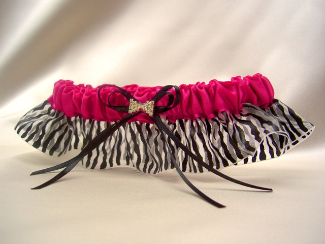 Wild Berry Zebra Garter with Crystal Bow Tie