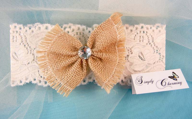 Stretch Lace Garter with Burlap Bow