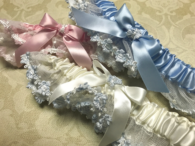 Ivory Garter With Blue Trim