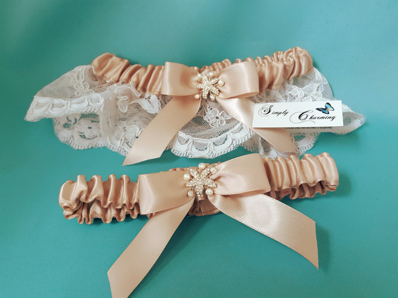 Rose Gold Satin and French Lace Garter