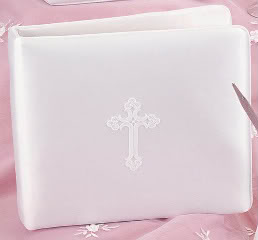 Satin Guest Book w/ Venise Cross