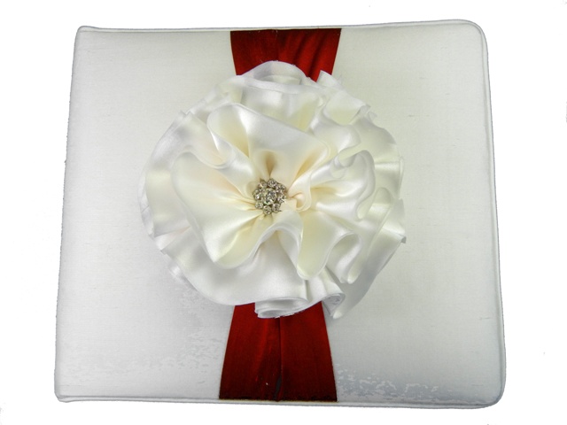 Crimson Red and White Flower Guest Book