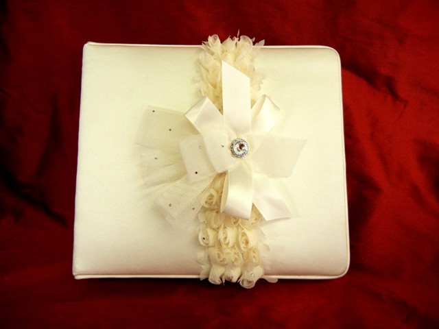 Chiffon Flower Guest Book w/ Jewel