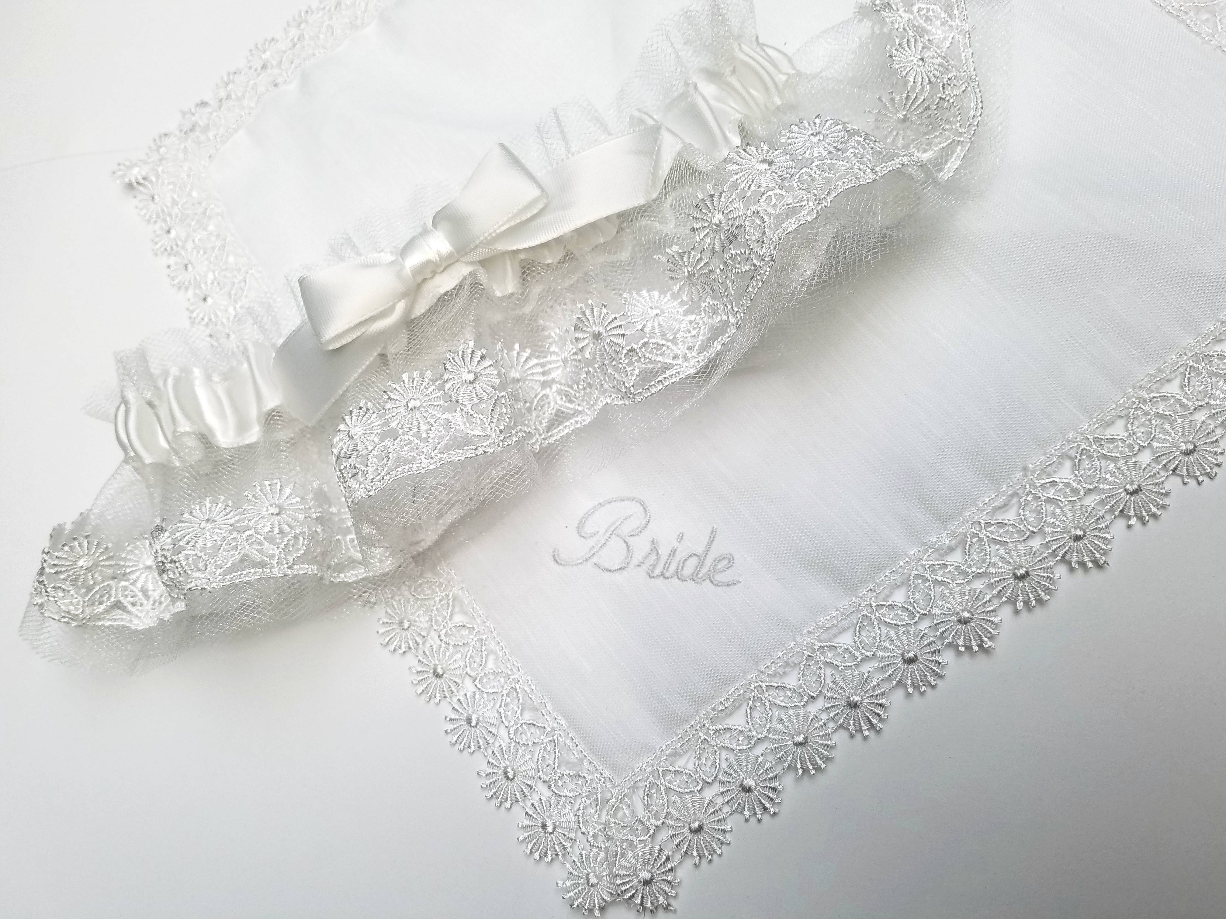 Floral venice lace garter with handkerchief
