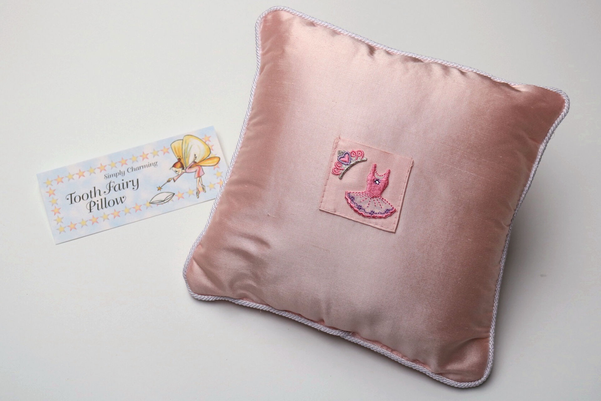 Pink Silk Tooth Fairy Pillow w/ Pink Princess Crown