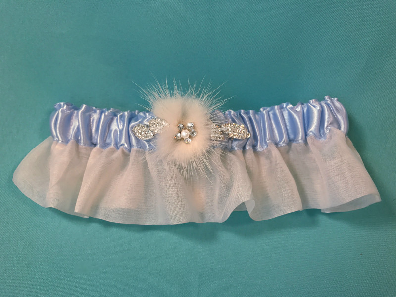 Blue Satin and Silk Organza Garter