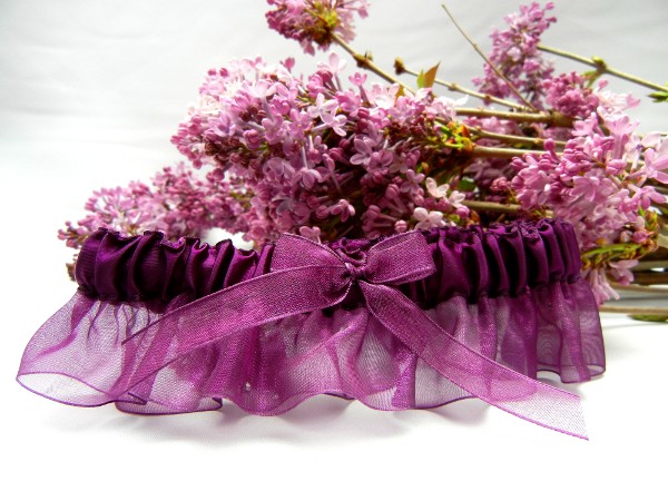 Eggplant Prom Garter with Crystals
