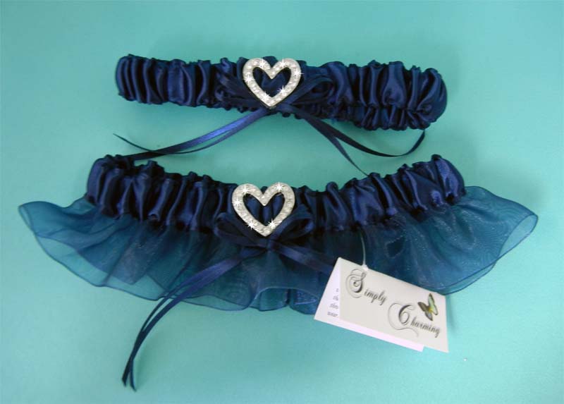 Navy Garter with Heart & Crystals