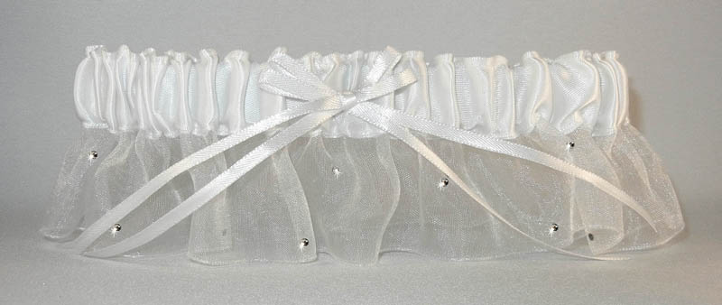 White Prom Garter with Crystals