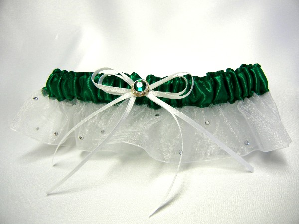 Emerald Green and White Garter with Emerald Stone