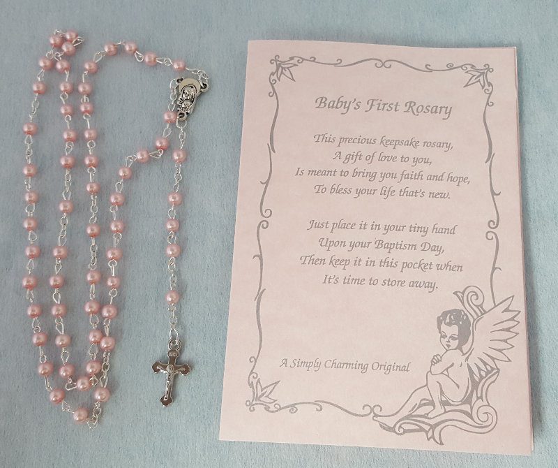 Pink Rosary with Baby's First Rosary Poem