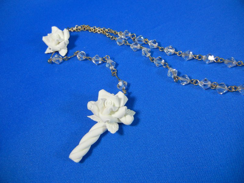 Crystal Rosary with our handmade White Flowers