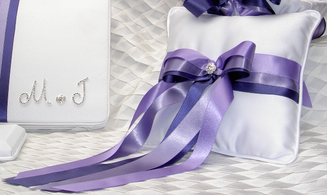 Purple Ribbons Ring Pillow