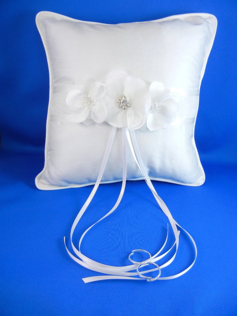 Three Flowers Ring Pillow with Crystals and Rhinestones