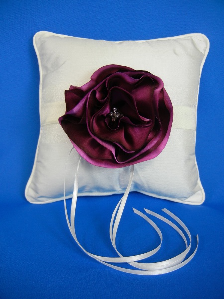 Cabernet Silk Satin Flower Ring Pillow