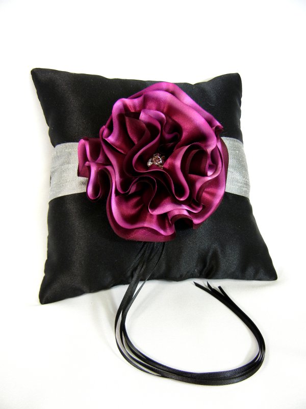 Black Ring Pillow w/ Cabernet Flower