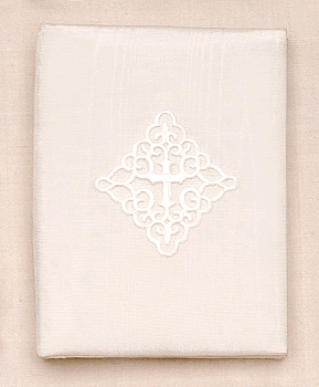 White Satin Photo Album with Ornate Cross