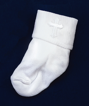 White Baby Socks with Crosses (one pair)