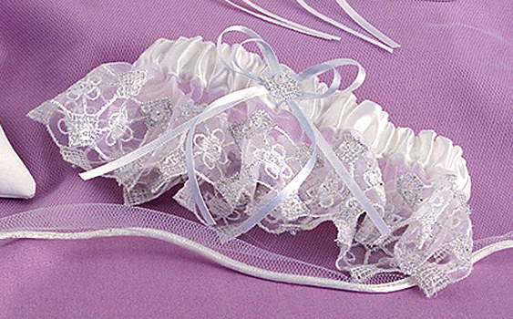 Silver Embroidered Organza Garter