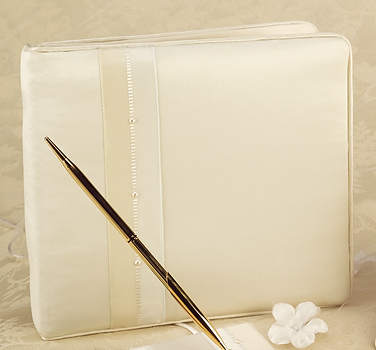 Guest Book, Ivory Satin Two-tone Ribbon and Pearls