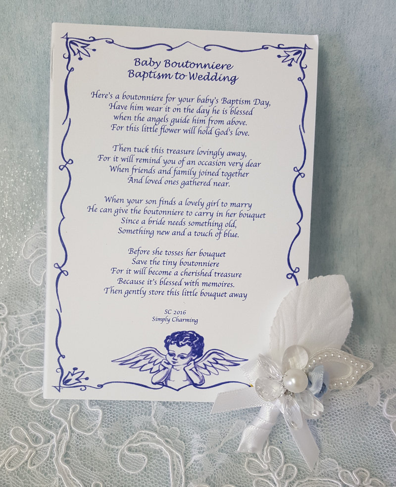 Baby Boutonniere Baptism to Wedding w/ Poem