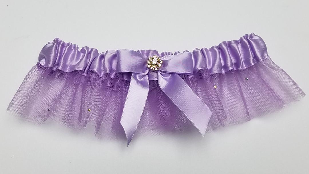 Lilac tulle garter w/ crystals