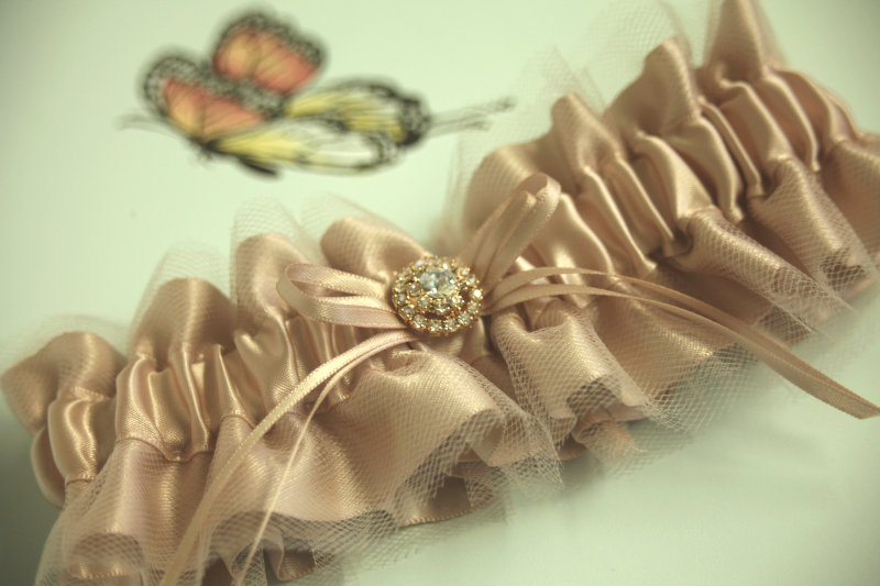 Rose Gold Tule and Satin Garter