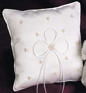 Silk Satin Ring Pillow with Pearl Clusters