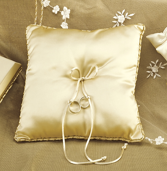 Champagne Satin Ring Pillow with European Gold Trim