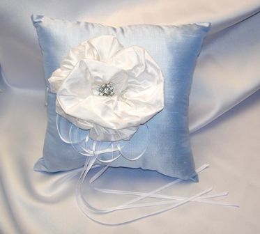 Light Blue Silk Ring Pillow w/ Flower