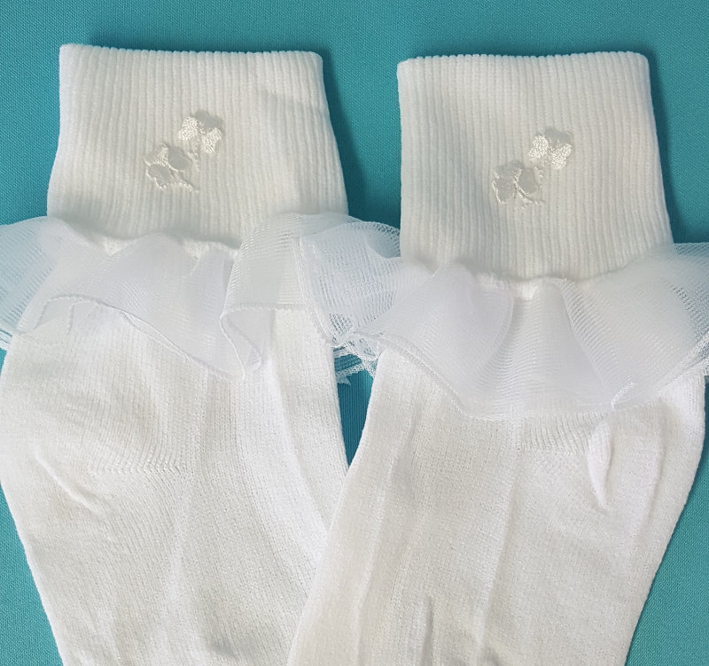 White First Communion Girl Socks w/ Shamrocks