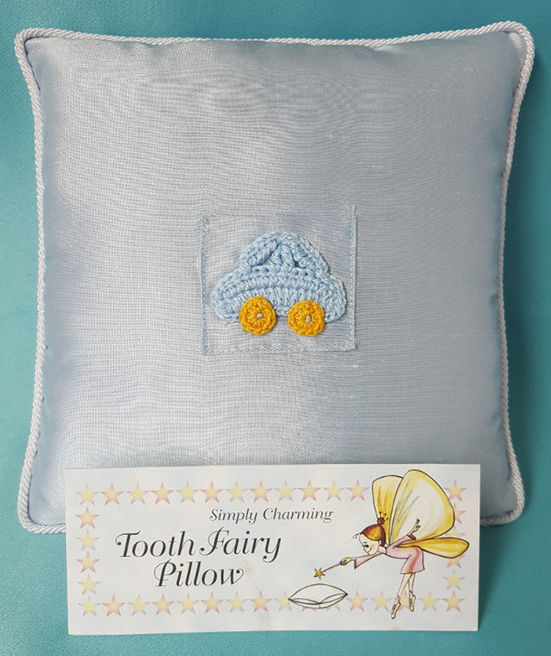 Blue Tooth Fairy Pillow w/ Crochet  Car